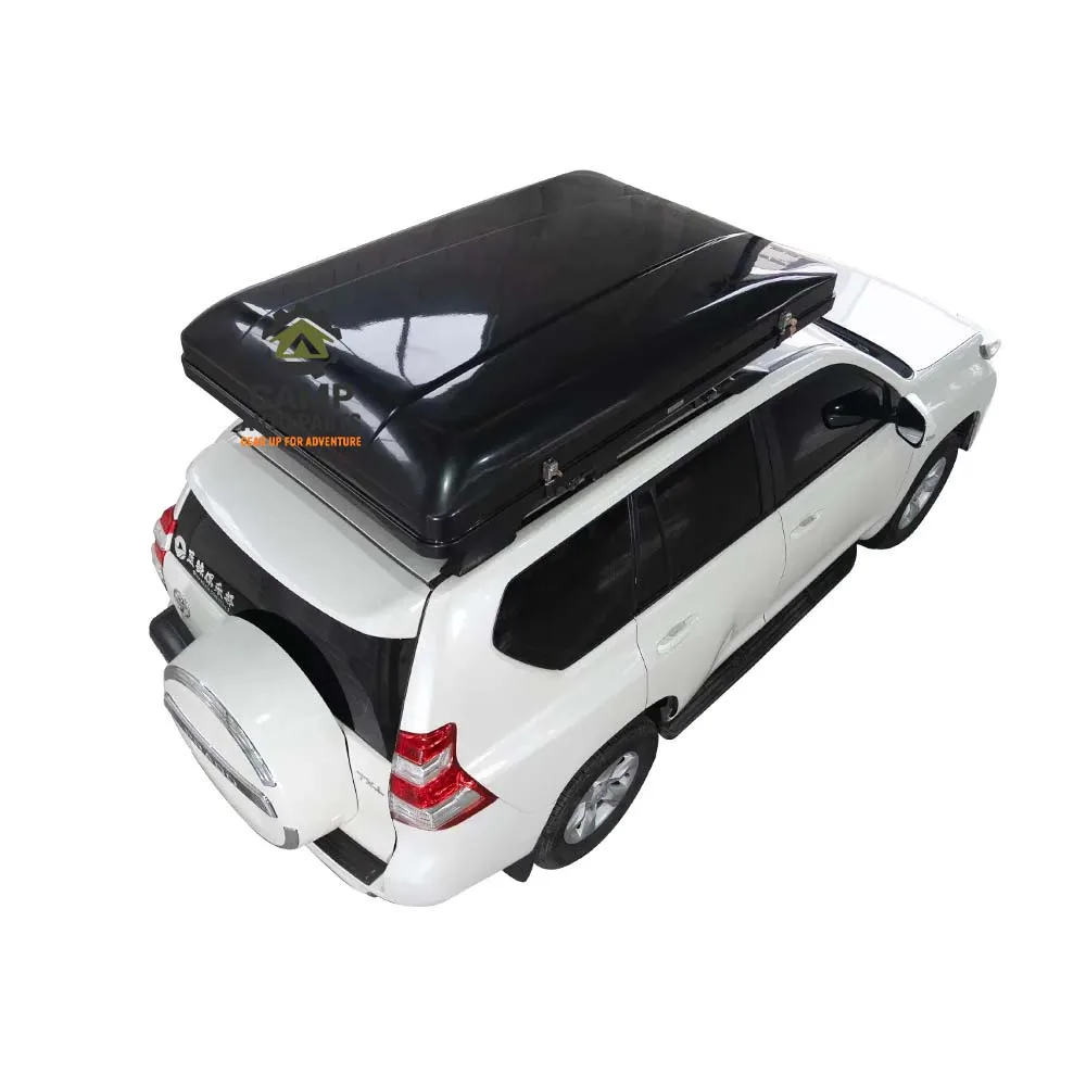 Top view of Fiberglass Hard Shell roof top tent (closed). Aerodynamic design for SUV, manufactured by professional Factory for Wholesale.