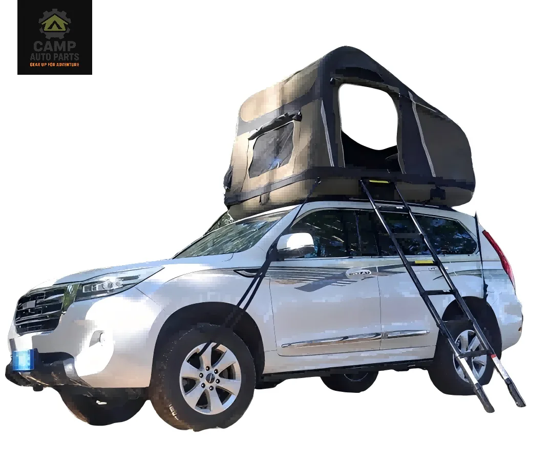 High-quality inflatable roof top tent setup on vehicle for outdoor camping, OEM and private label service by China factory.