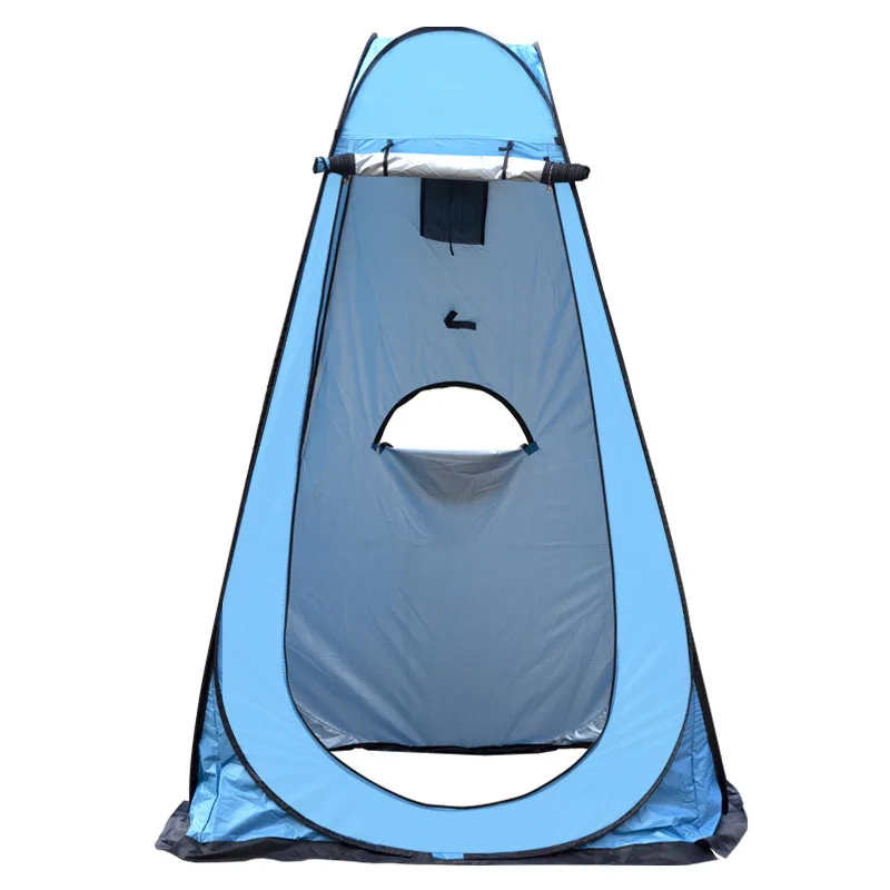 Blue Pop-up privacy shower tent with silver coating for non-transparency. Affordable Portable changing room for camping beach, Wholesale available.