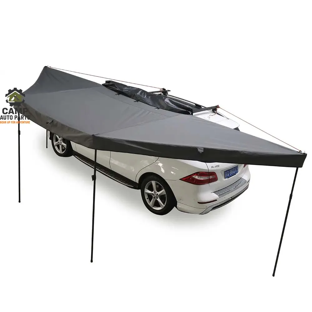 High-angle shot demonstrating wide shade coverage of 180 batwing awning, durable canvas material, factory direct price.