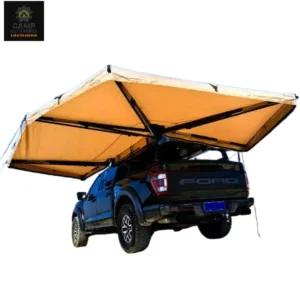 XL Size 270-degree Batwing awning deployed on Ford pickup truck. Massive shade coverage with Heavy Duty arm structure for Overland camping.
