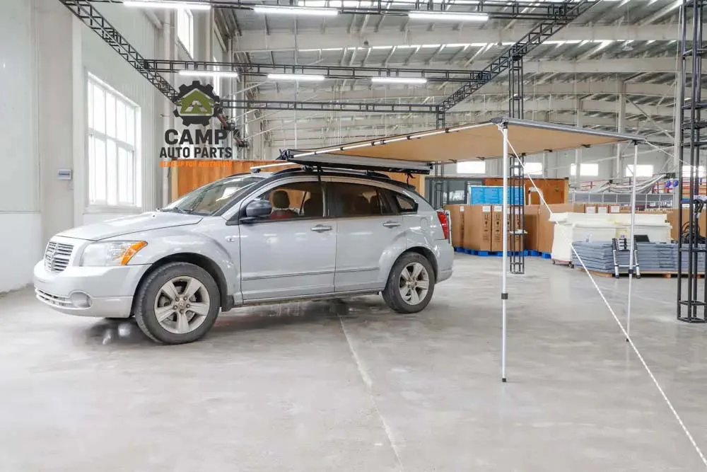 camp auto parts large khaki awning indoor showroom